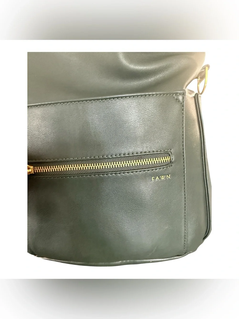 Fawn The Original Diaper Bag Faux Leather Backpack in Olive Green